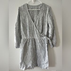 Cotton wrap dress, black and white stripe.  Size L